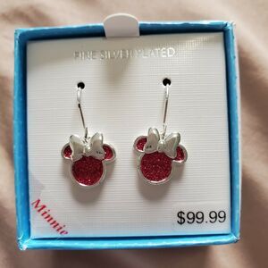Minnie Mouse Earrings Pink Glitter Fine Silver Plated